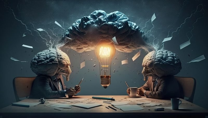 Creative business team brainstorming and ideating for innovative projects. Generative AI